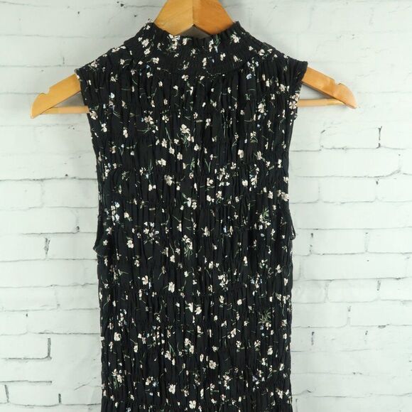 LULU'S BOUQUETS FOR YOU BLACK FLORAL SLEEVELESS HIGH NECK SMOCKED MINI DRESS - Picture 8 of 10
